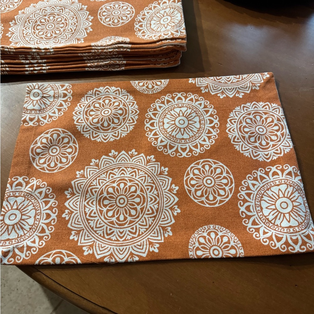 Orange and White Mandala Placemats set of 12
